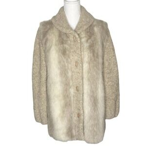 Vtg D’Esprit Faux Fur Knit Jacket